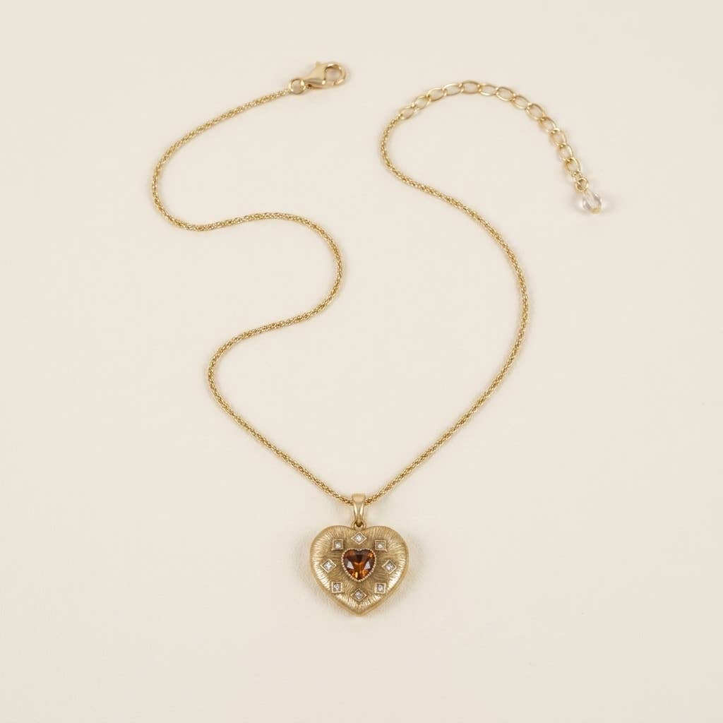 Vintage 18K Gold Plated Crystals Heart Pendant Necklace