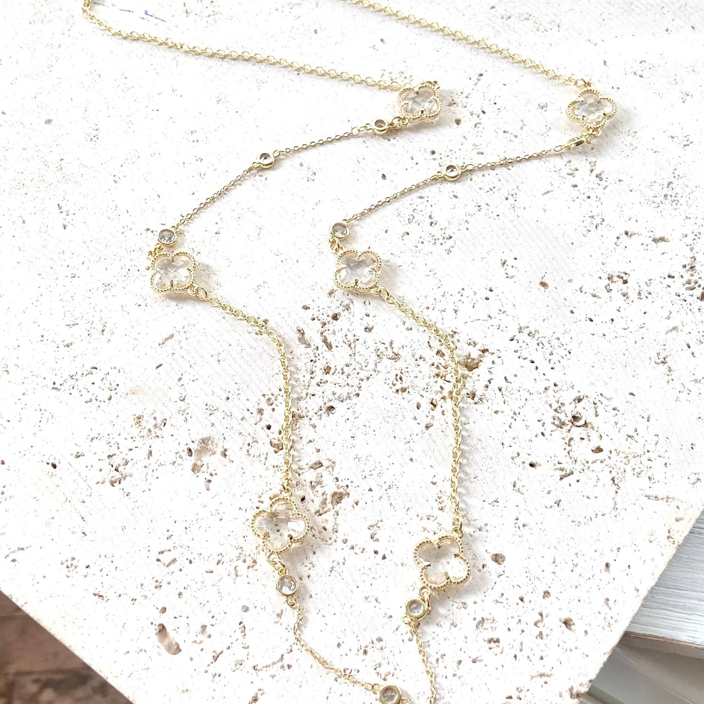 Quatrefoil clover long layering necklace designer style