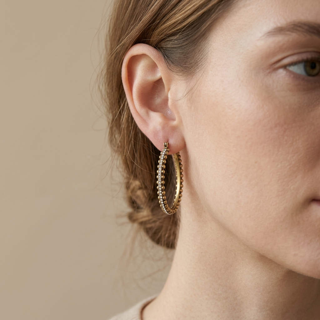 Vintage 18K Gold Plated and Sparkling Crystals Hoop Earrings