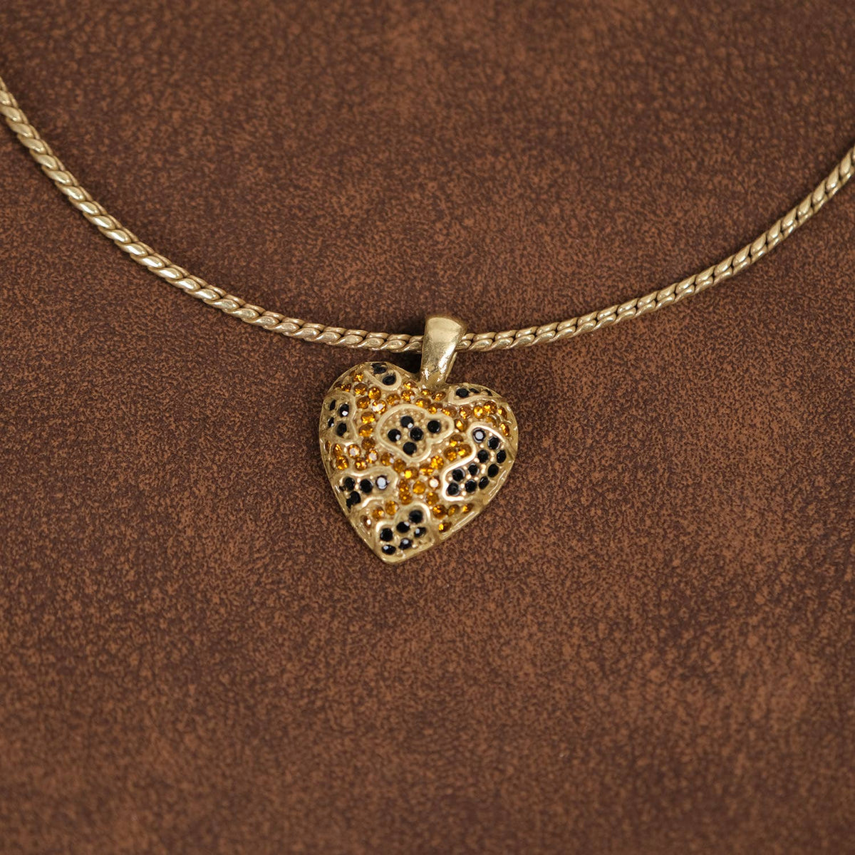 Vintage 18K Gold-Plated Heart Crystal Pendant Necklace