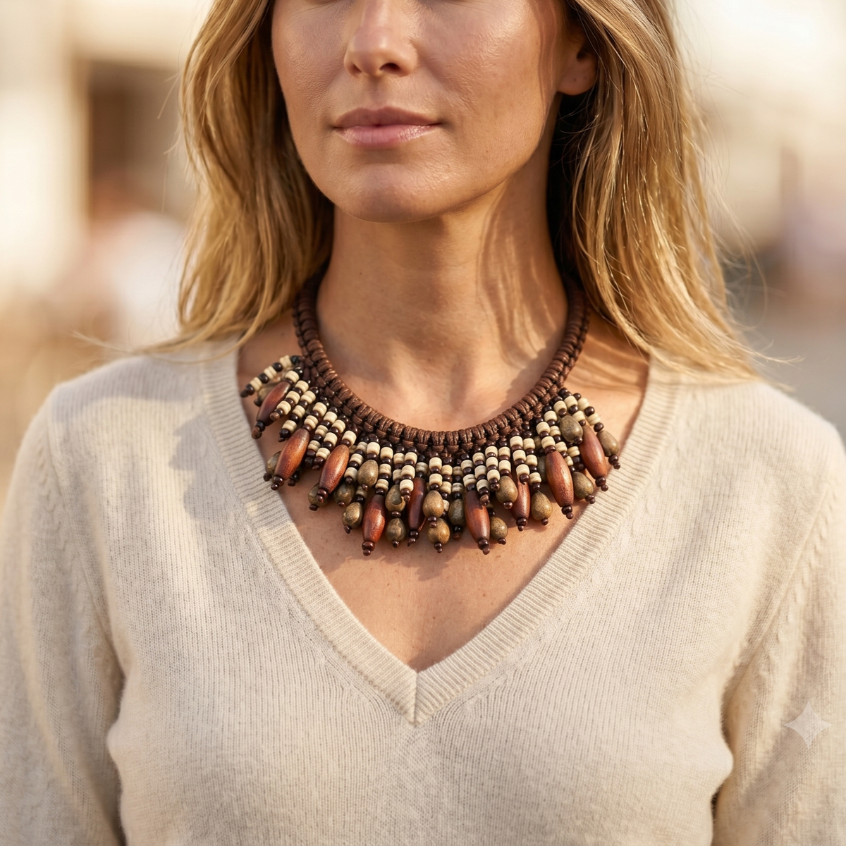 Brown Boho Beaded Necklace | Chunky Fall Statement Jewelry