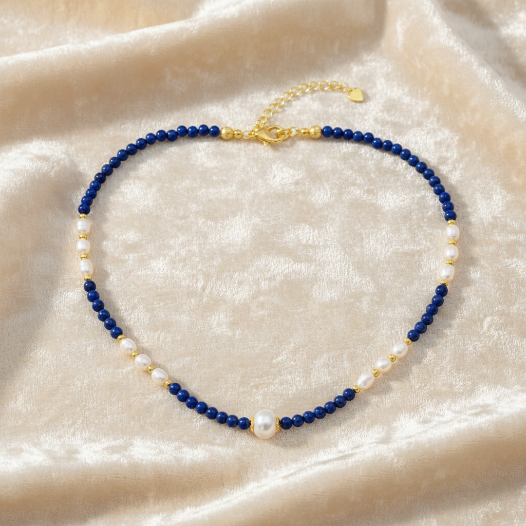 Natural Lapis Lazuli & Freshwater Pearl Gold-Plated Necklace