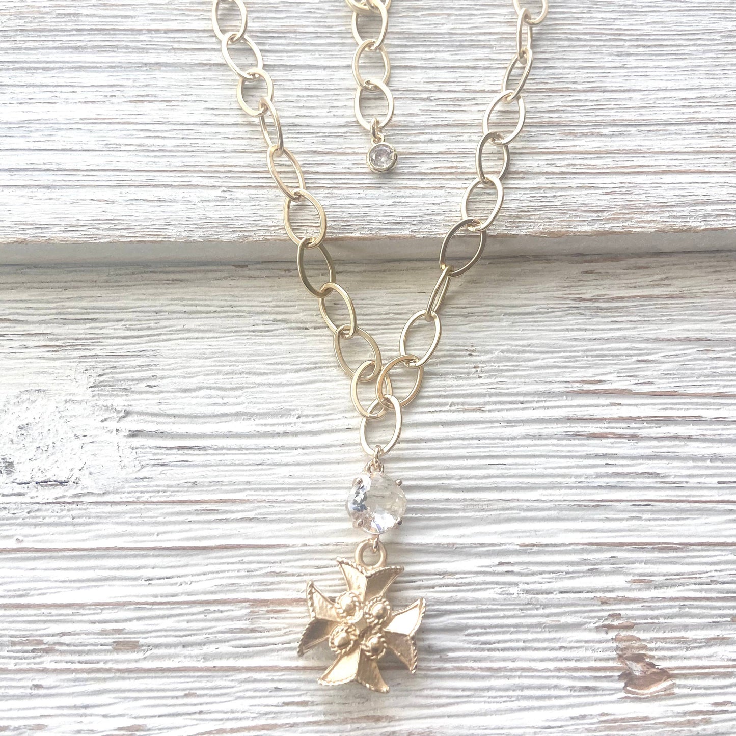Maltese cross matte gold necklace 