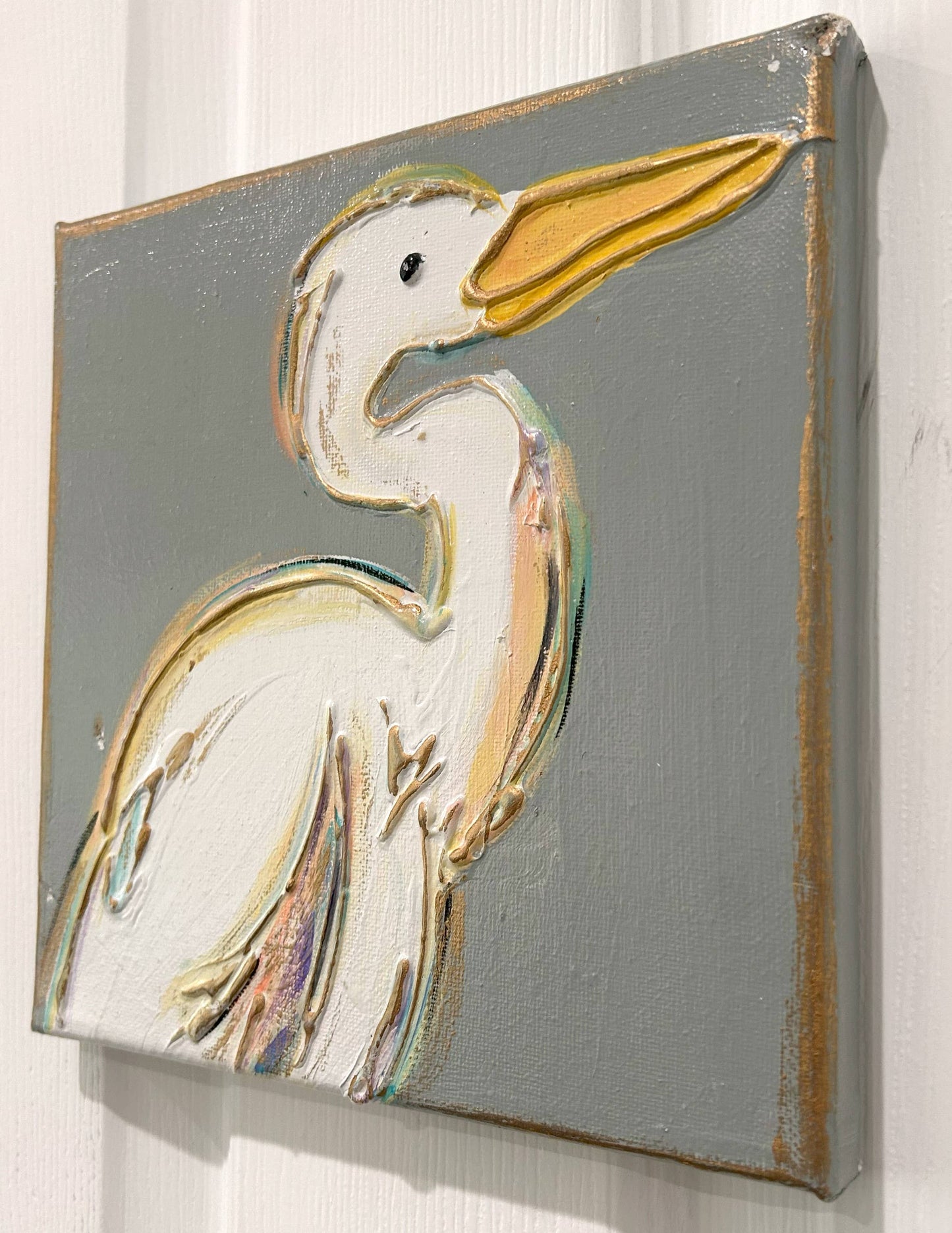 White Heron canvas art textured  coastal beach tropical