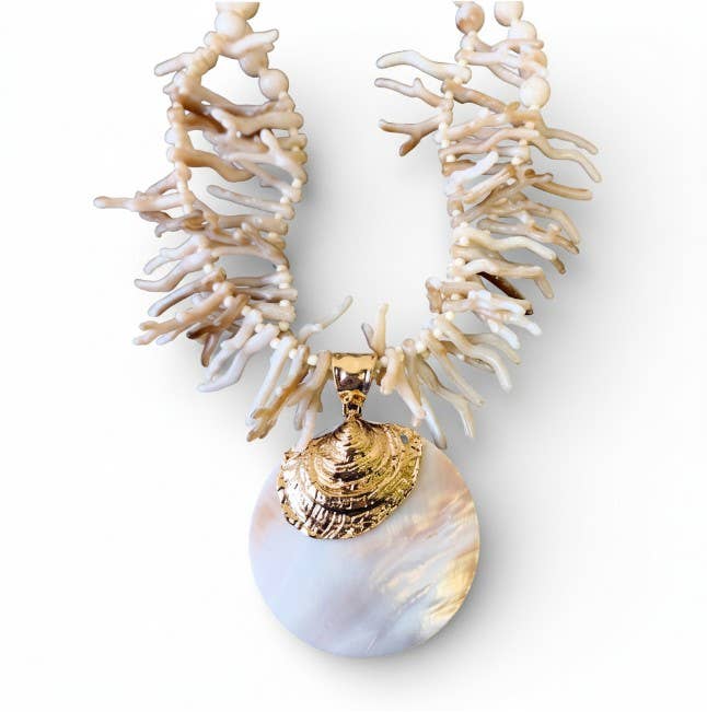 White Coral Branch Shell Necklace | Handmade Statement Boho