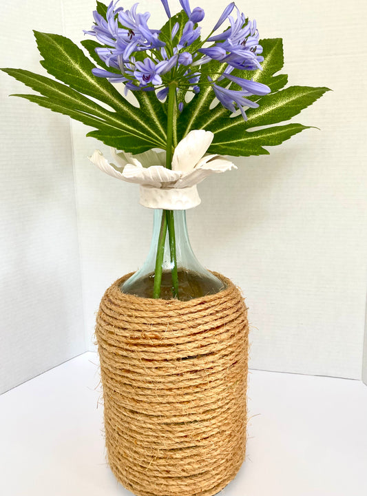 Ceramic Flower Topper on Roped Bottle by Gail Williams