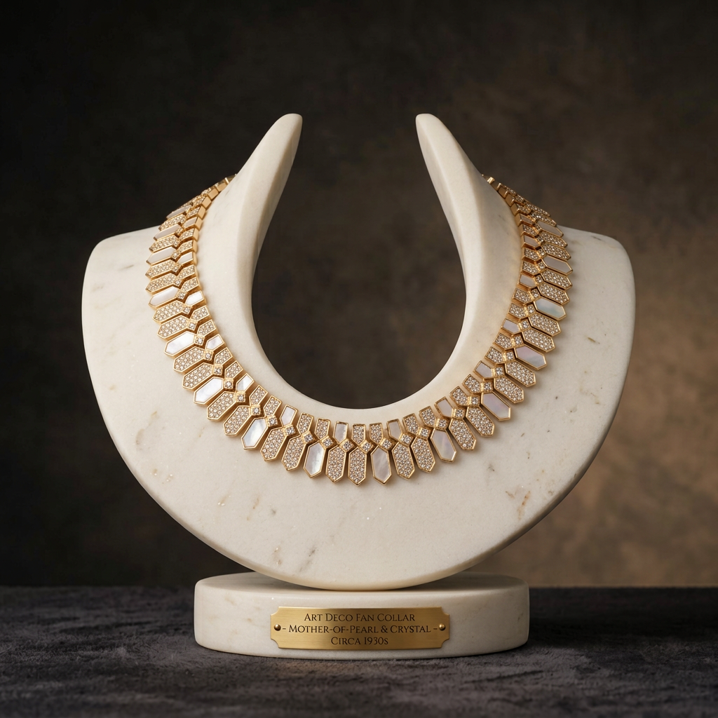 Geometric Natural Shell & Fully Sparkling Crystals Necklace