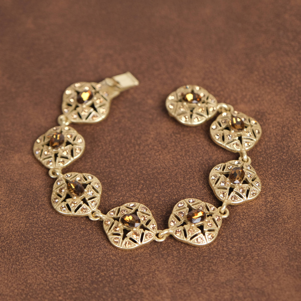 Vintage 18K Gold-Plated Amber Crystal Bracelet