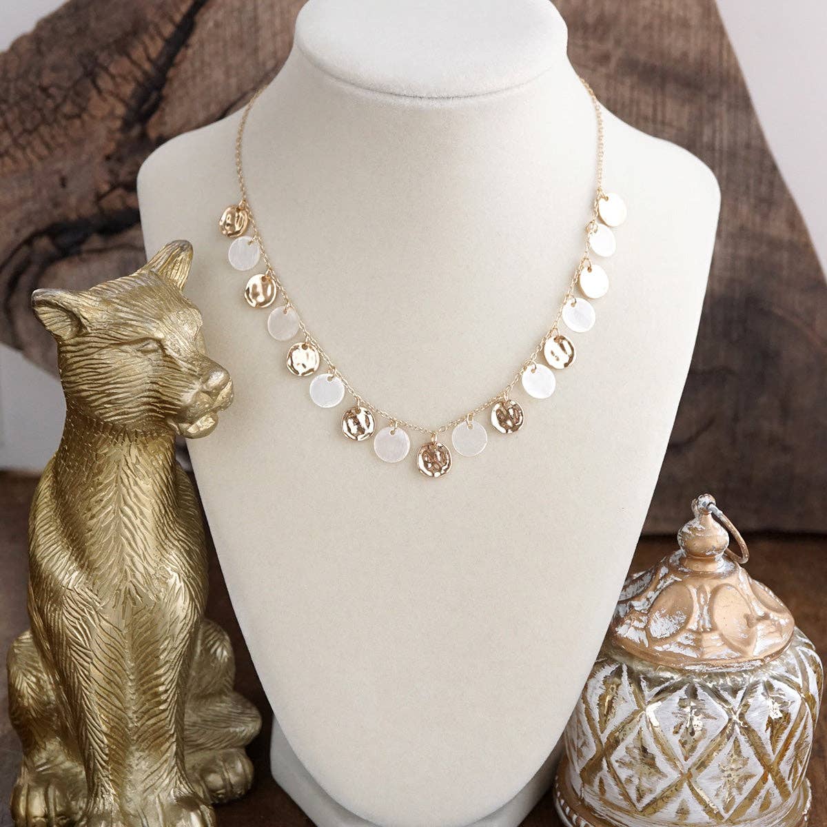 Golden Flutter – Mixed Disc Station Necklace