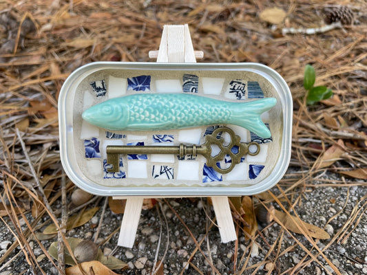 “Sardine Tin Mosaic Series-Aqua Sardine” by Kelsie Hornby