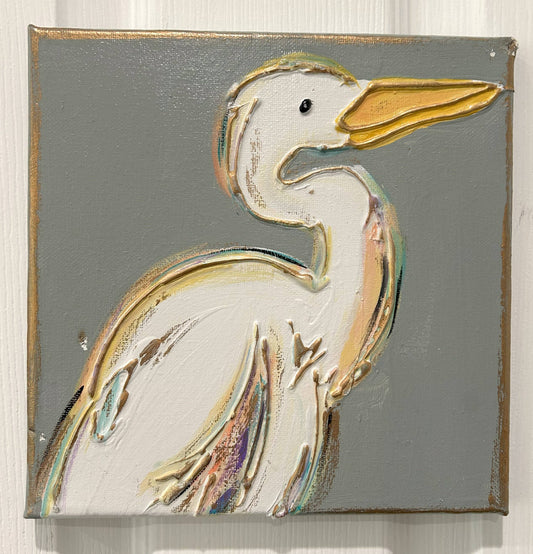 White Heron canvas art textured  coastal beach tropical