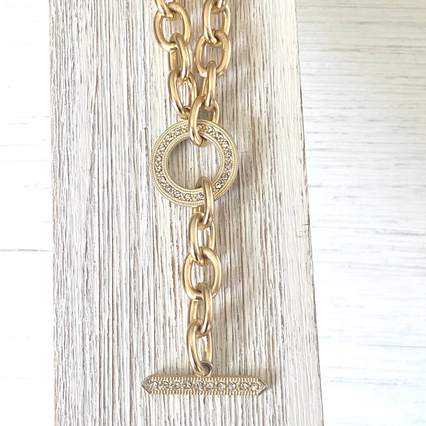 Chunky Y chain matte gold necklace non tarnishing jewerly 