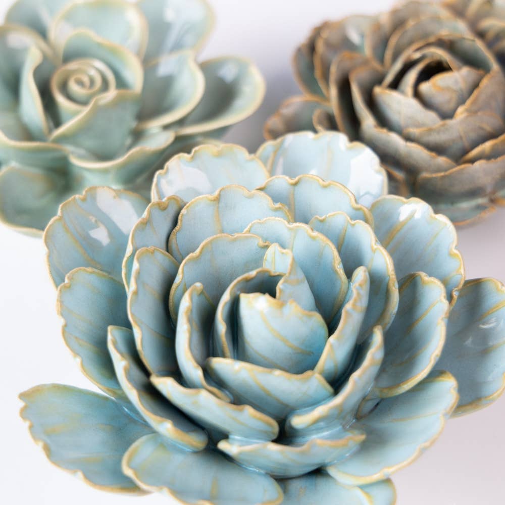 Designer Ceramic Gifts - Robin's Egg Blue Keiko Peony Flower