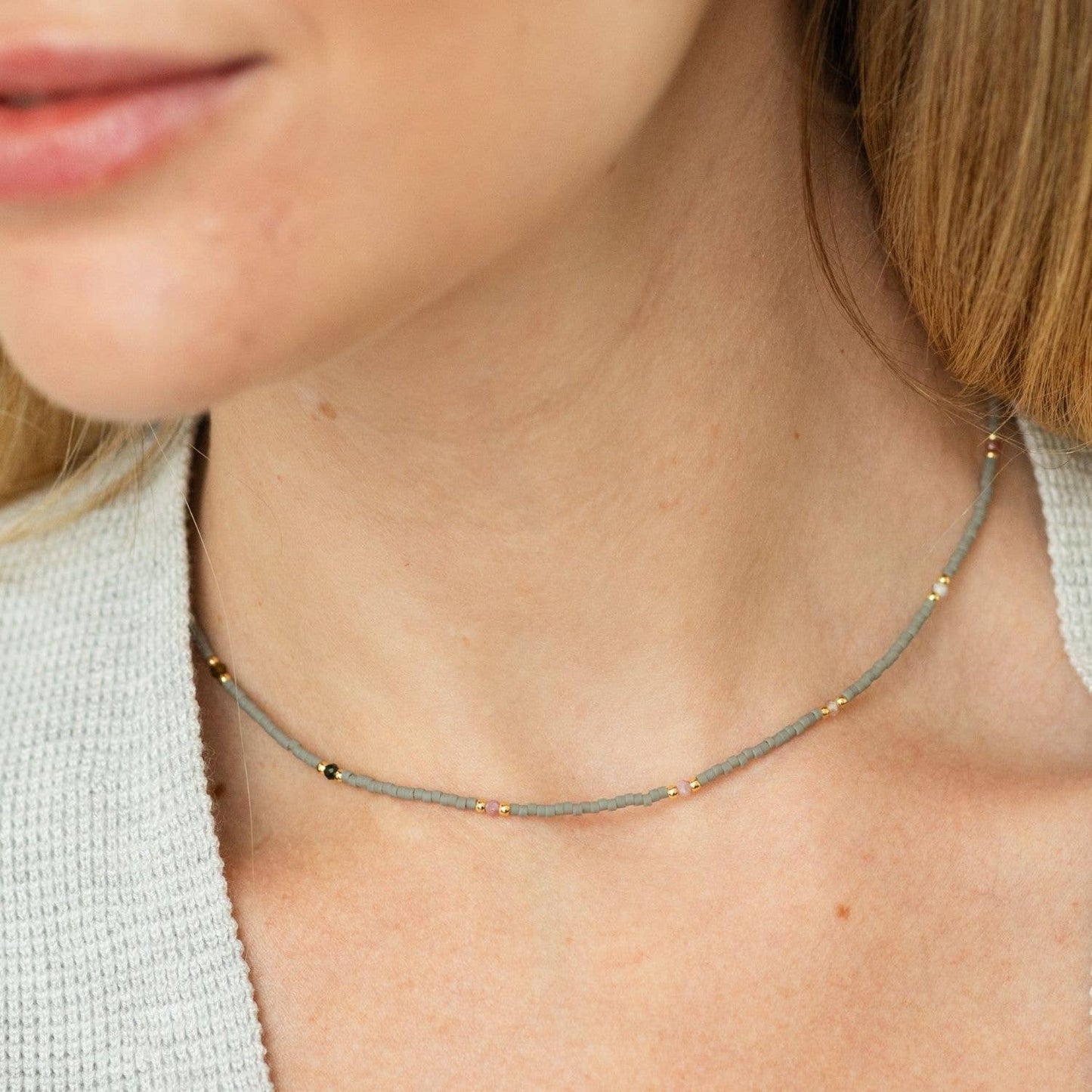 Miyuki Delica and 2mm Stone Necklace - Assorted