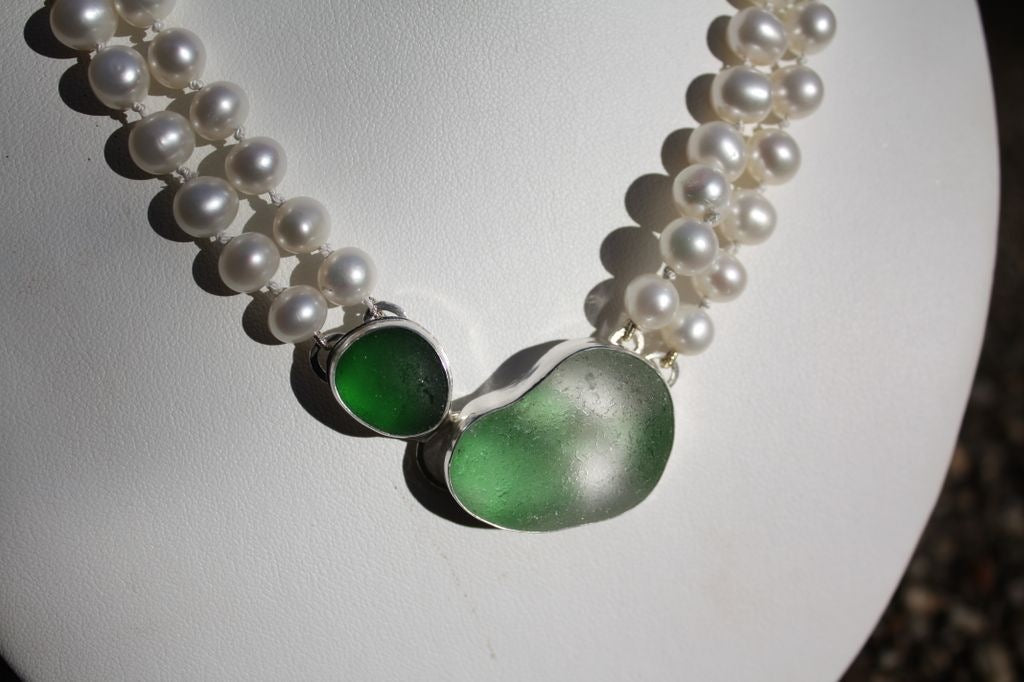 Bonfire Seaglass and Pearl Necklace