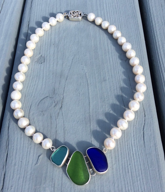 Seaglass and Pearl Necklace