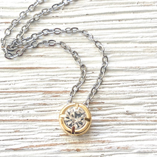 Crystal mixed metal layering necklace