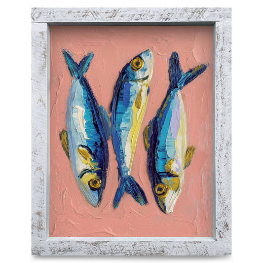 Impasto Fish Trio | Real Wood Framed Wall Art Print