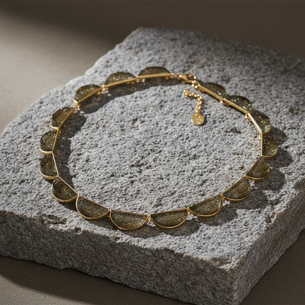 Vintage 18K Gold-Plated Geometric Natural Crystal Necklace