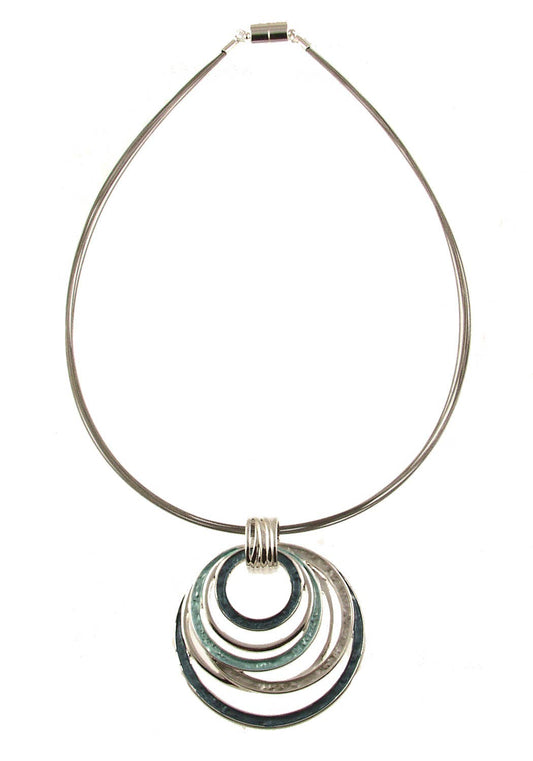 Layered Multi-Circle Pendant Necklace, Three Color Options.