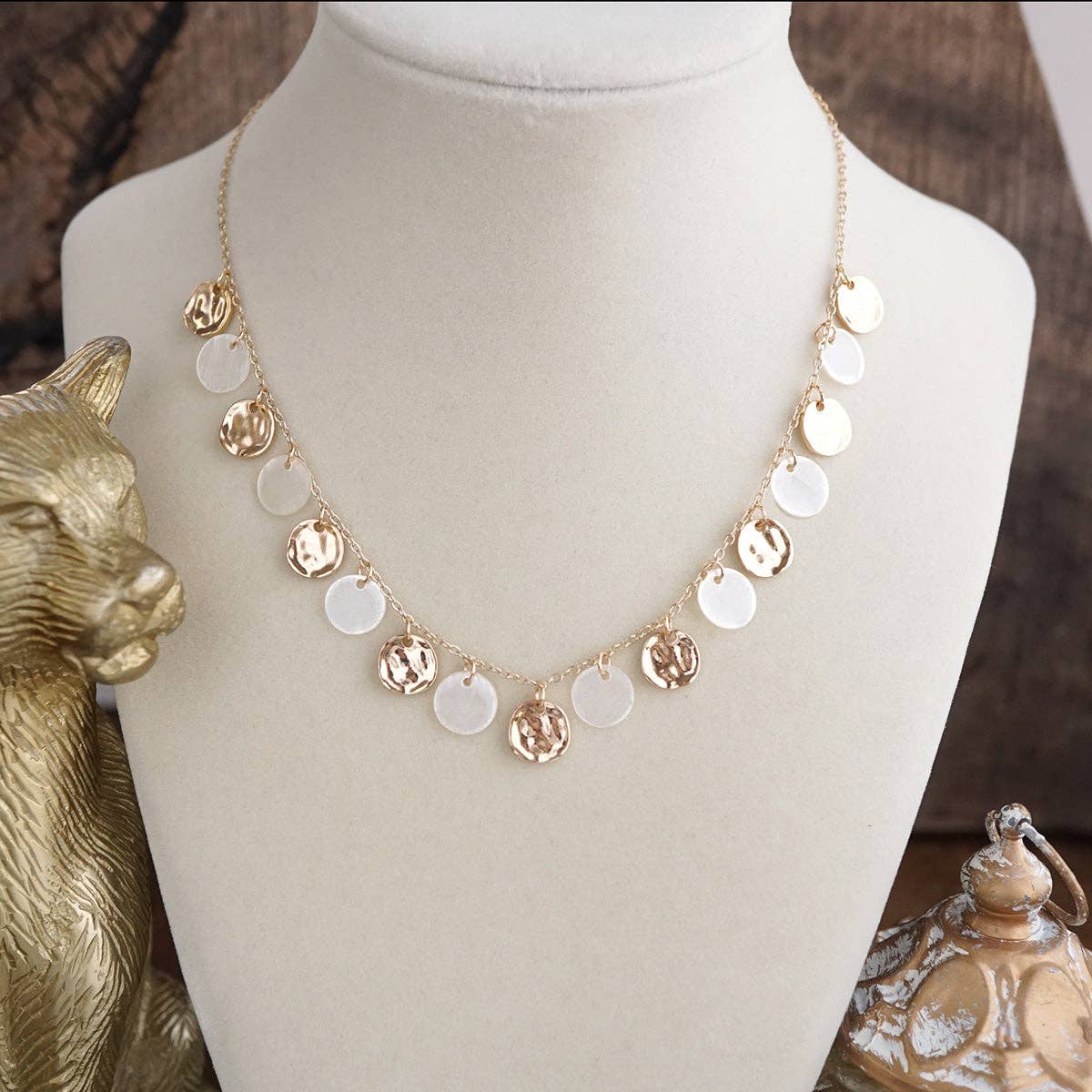 Golden Flutter – Mixed Disc Station Necklace