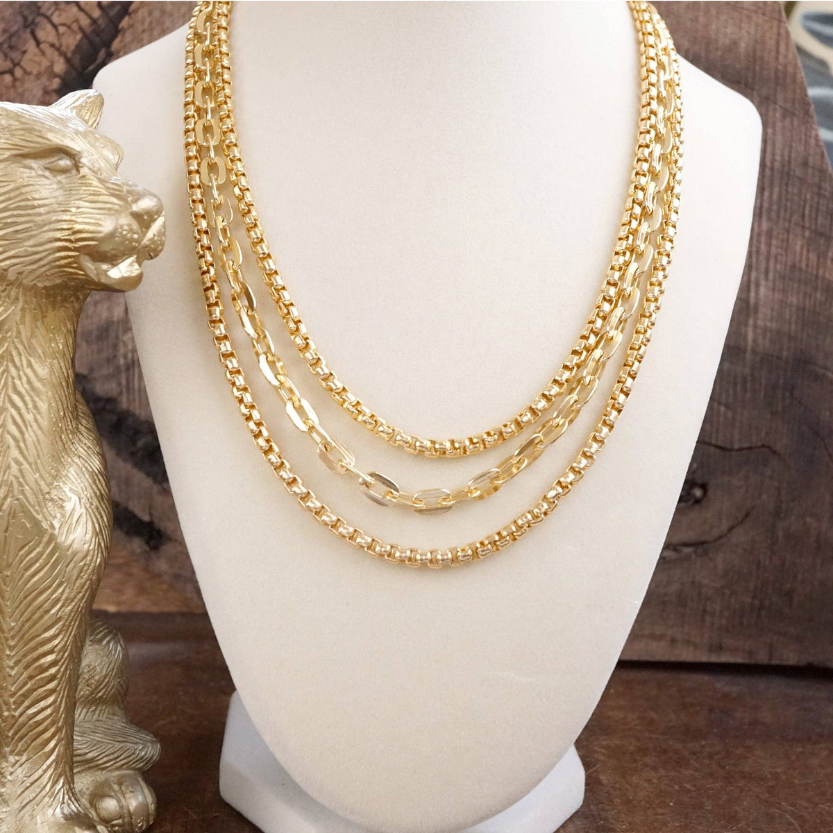 Bold Balance – Triple Chain Layered Statement Necklace
