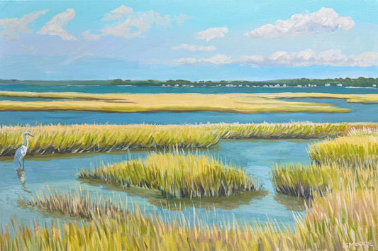 HAYSTACKS MARSH WITH EGRET by Stephen Moore