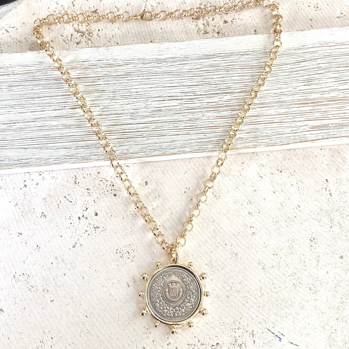 Simple French coin necklace rolo chain