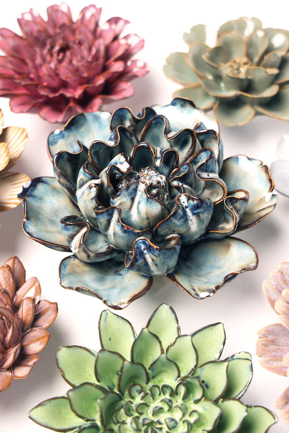 Wall Art Navy Voyage Lisianthus Ceramic Flower Boho