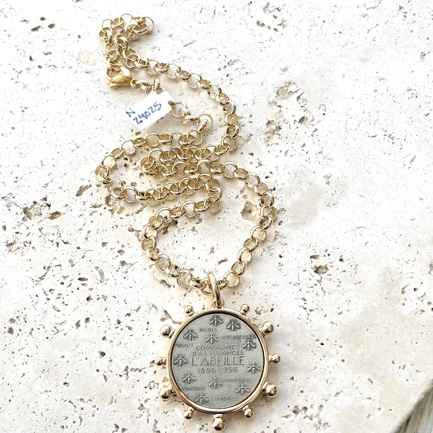 Simple French coin necklace rolo chain