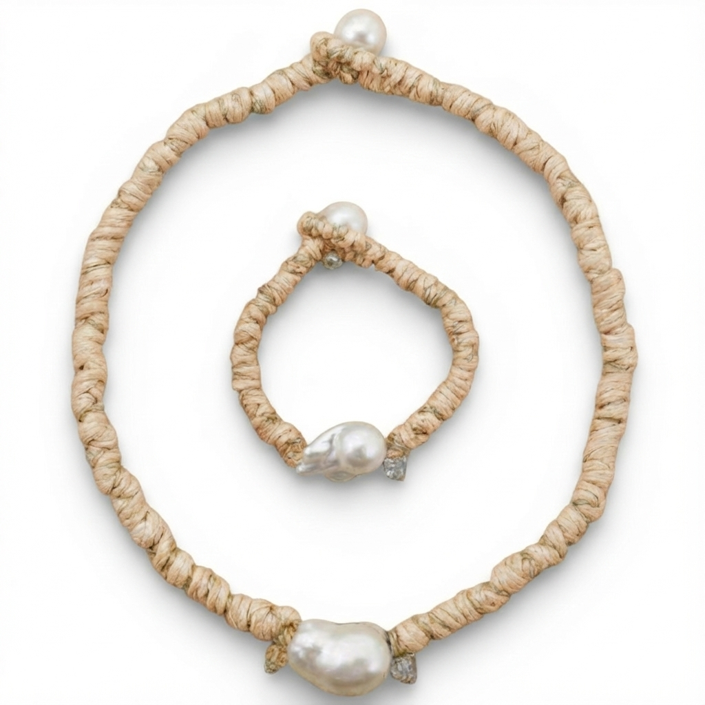 Handmade Freshwater Pearl Necklace & Bracelet Matching Set