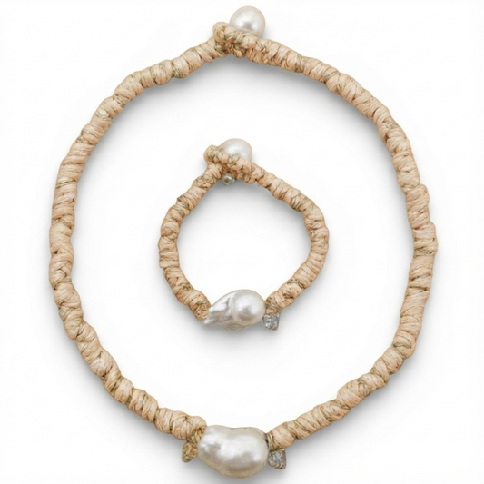 Handmade Freshwater Pearl Necklace & Bracelet Matching Set
