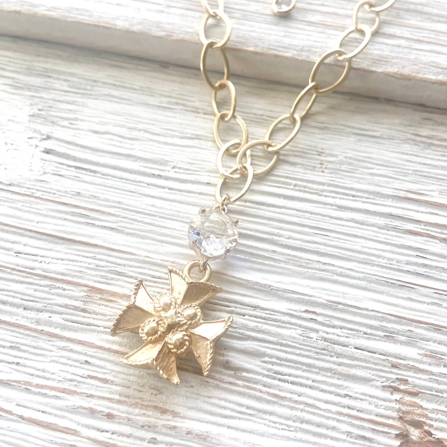 Maltese cross matte gold necklace 