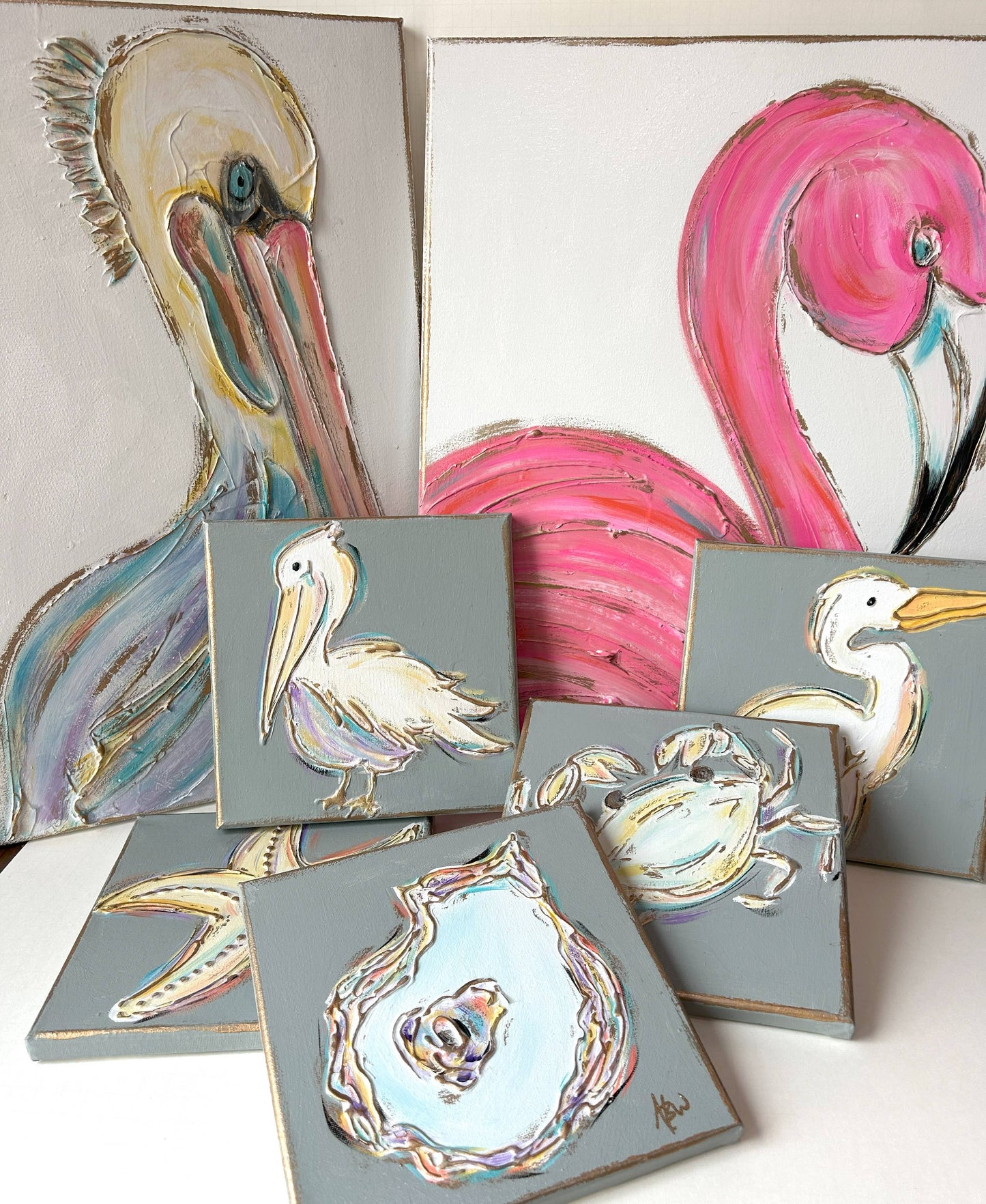 White Heron canvas art textured  coastal beach tropical