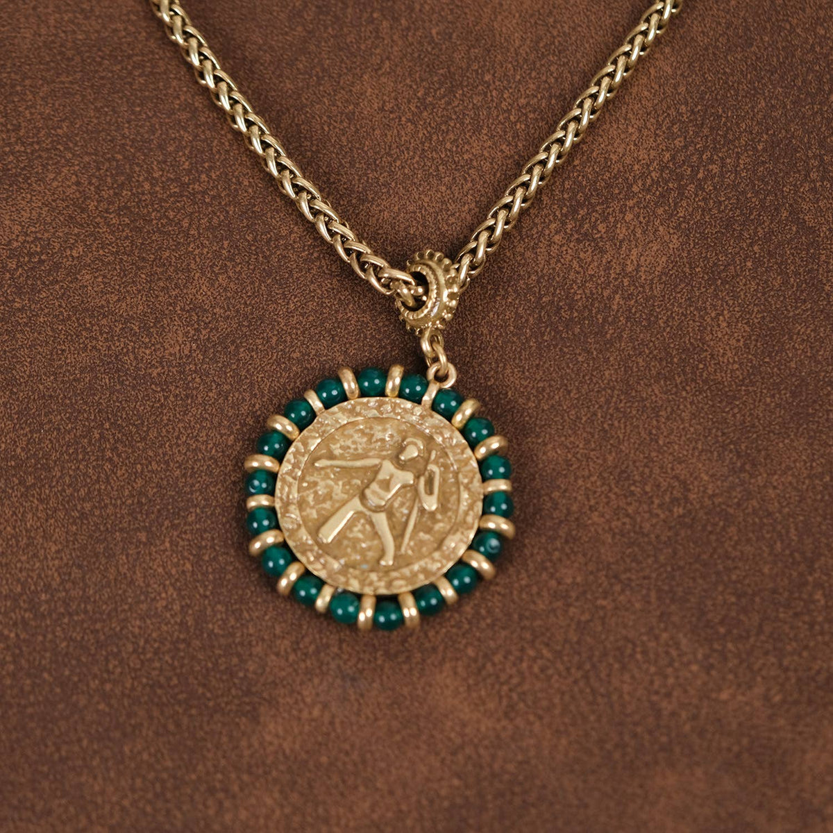 Vintage 18K Gold-Plated Green Crystal Pendant Necklace