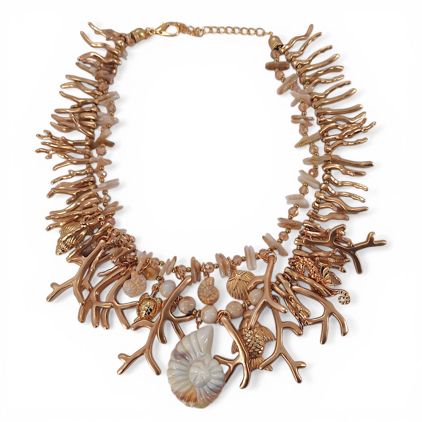 Gold Coral Branch Beaded Shell Necklace | Coastal Statement