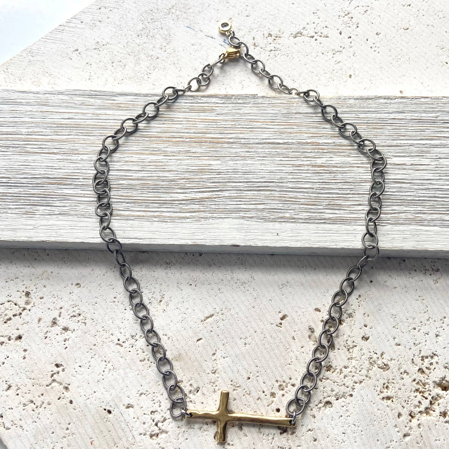 Sideways cross artisan made necklace religious  jewelry