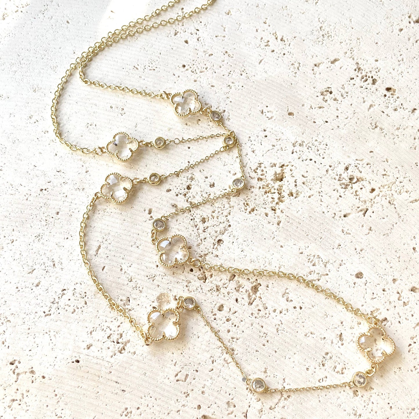 Quatrefoil clover long layering necklace designer style