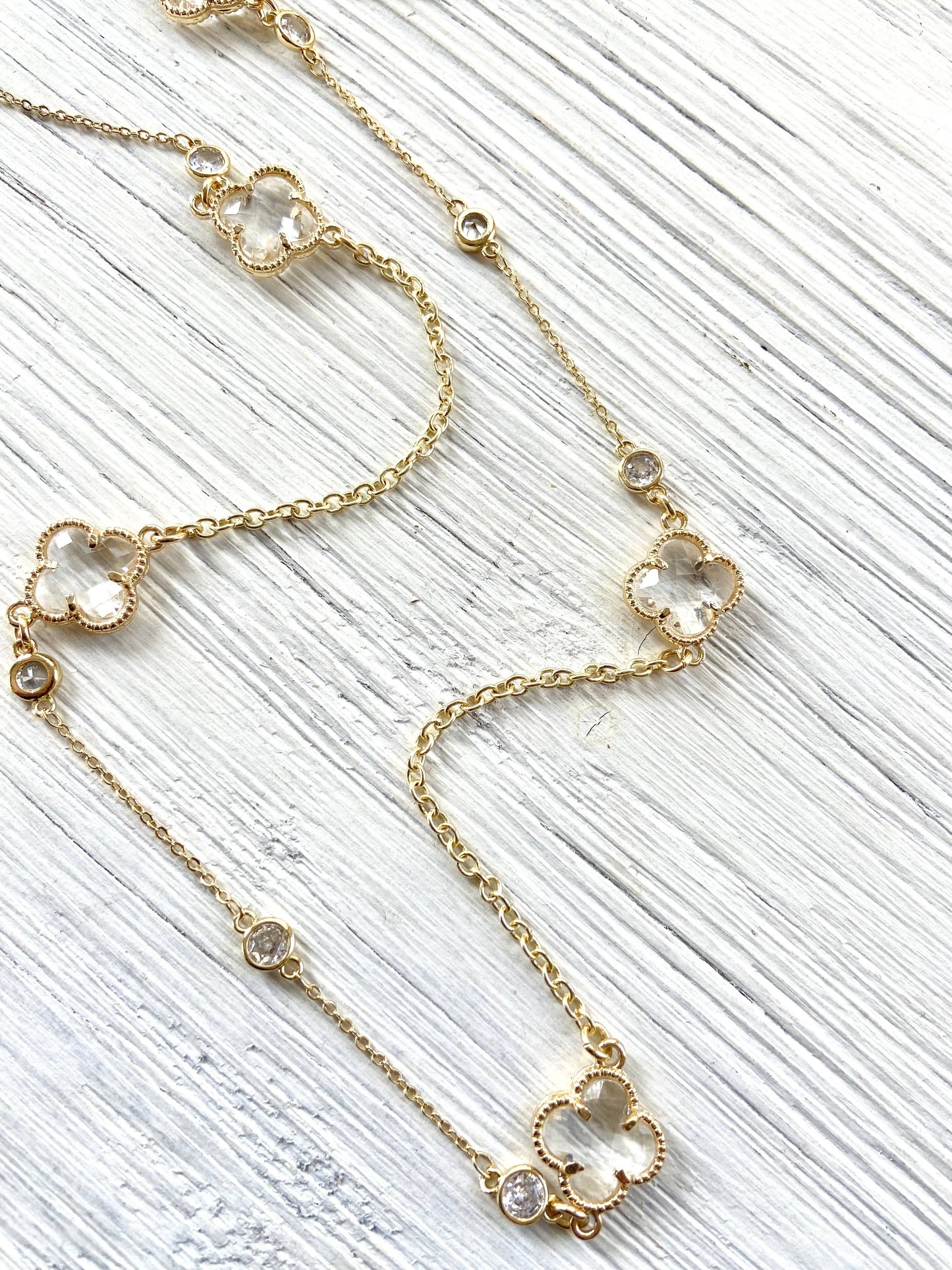 Quatrefoil clover long layering necklace designer style