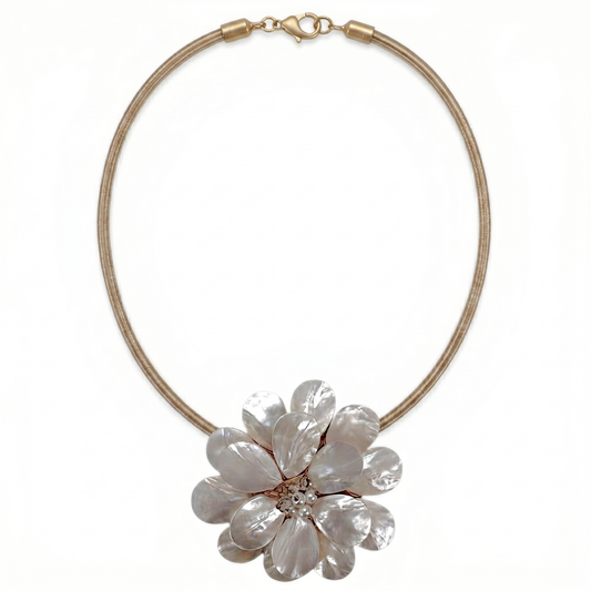 Coastal Pearl Shell Flower Necklace | Fall Statement Jewelry