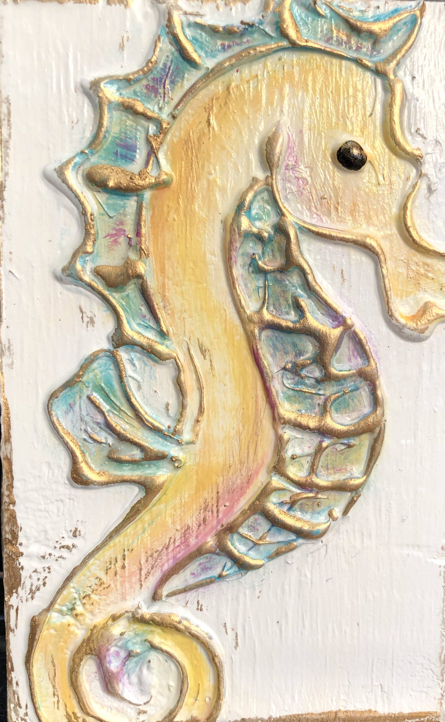Seahorse handmade painted coastal beach nautical