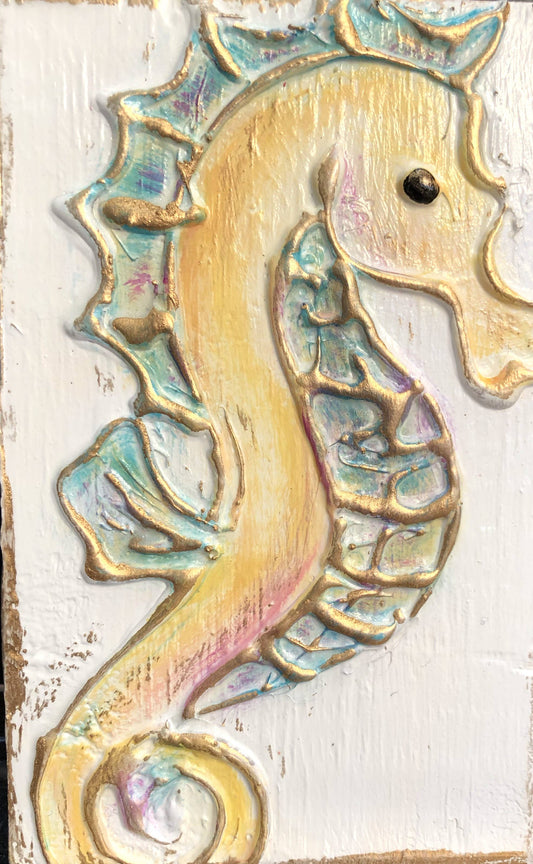 Seahorse handmade painted coastal beach nautical