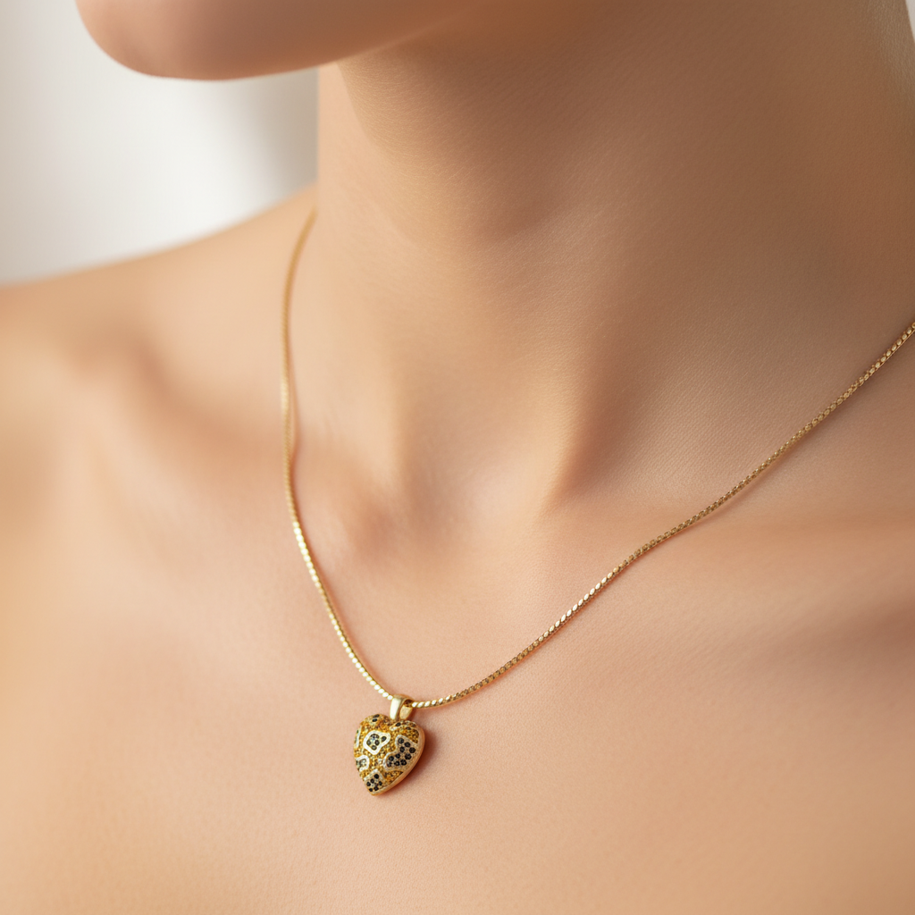 Vintage 18K Gold-Plated Heart Crystal Pendant Necklace