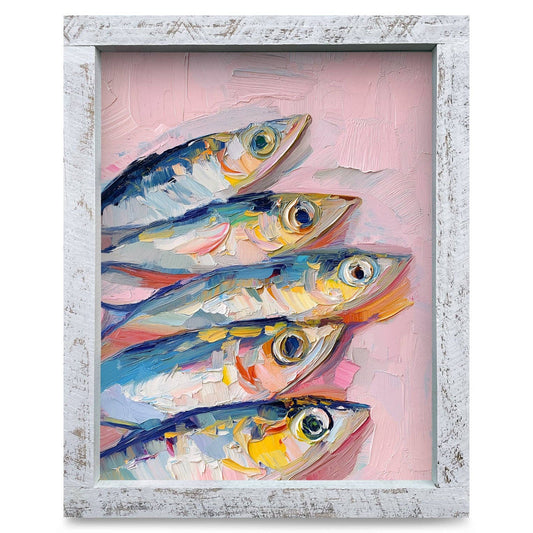 Impasto Fish Quintet | Real Wood Framed Wall Art Print