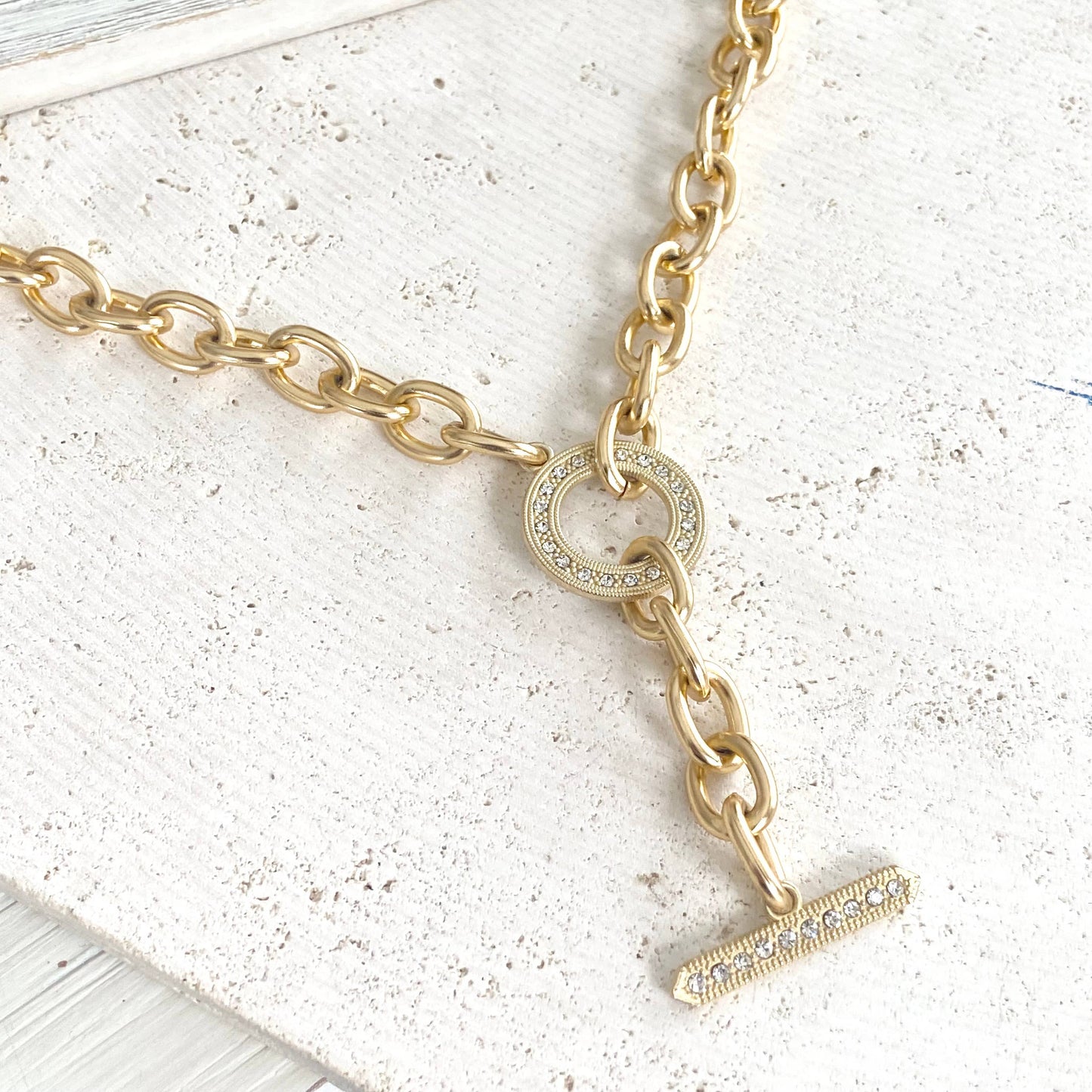 Chunky Y chain matte gold necklace non tarnishing jewerly 