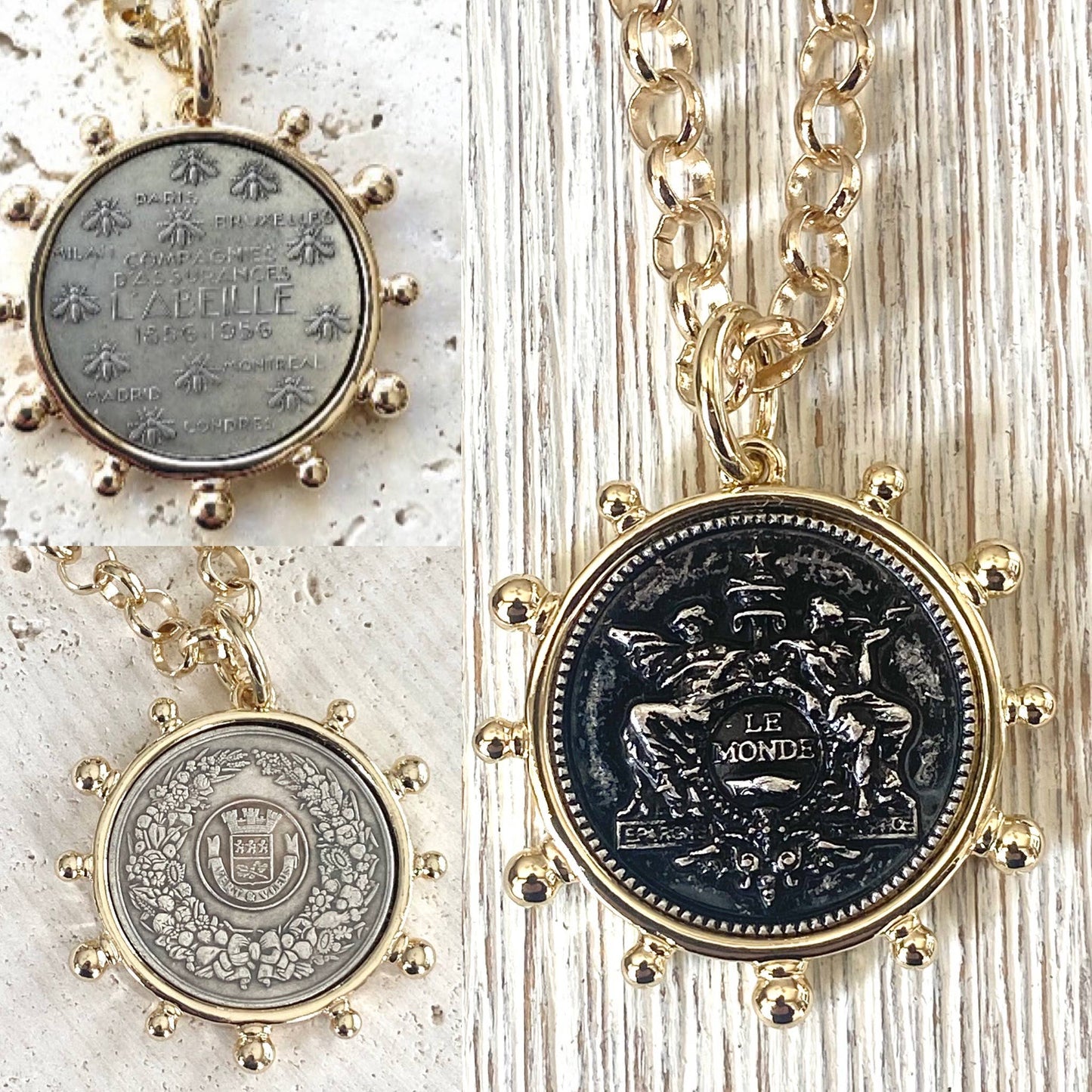 Simple French coin necklace rolo chain