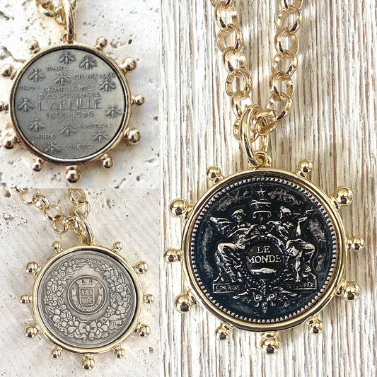 Simple French coin necklace rolo chain