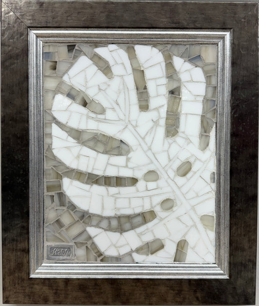 “Gray and White Monstera Leaf” by Kelsie Hornby