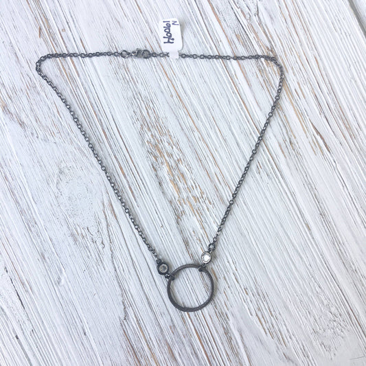 Simple circle gunmetal necklace, minimalist,