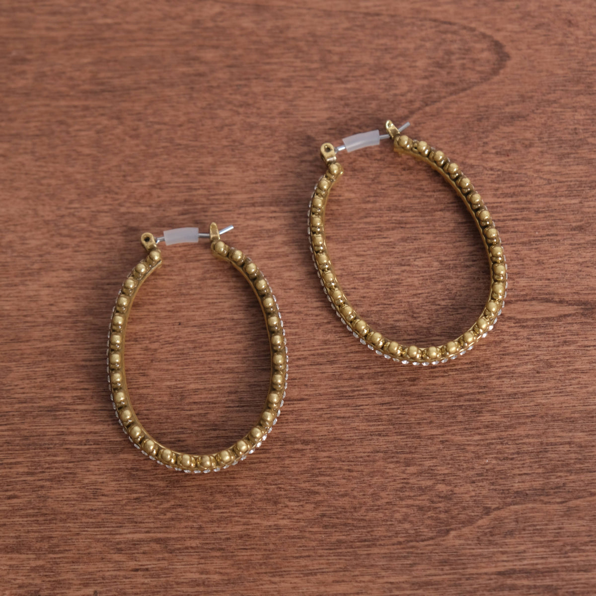 Vintage 18K Gold Plated and Sparkling Crystals Hoop Earrings